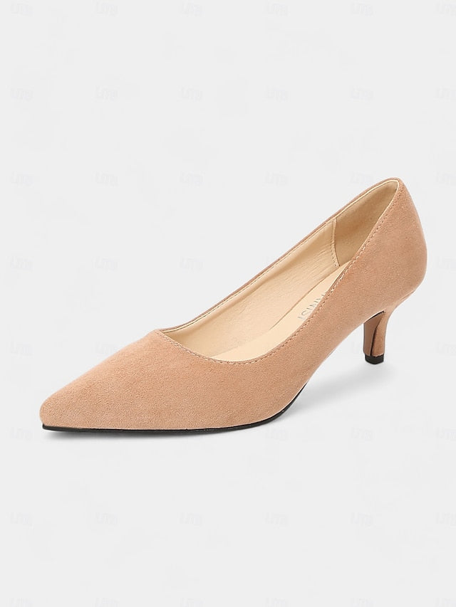 Women's Pointed-Toe Kitten Green Suede Pumps Emerald with