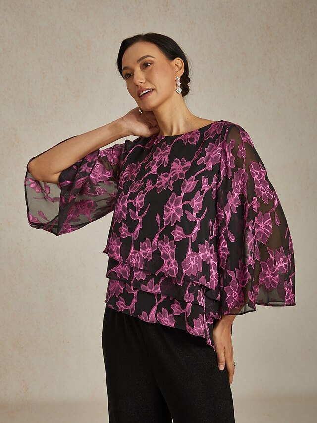 Women's Blouse Chiffon Tops Lace Floral Elegant Stylish