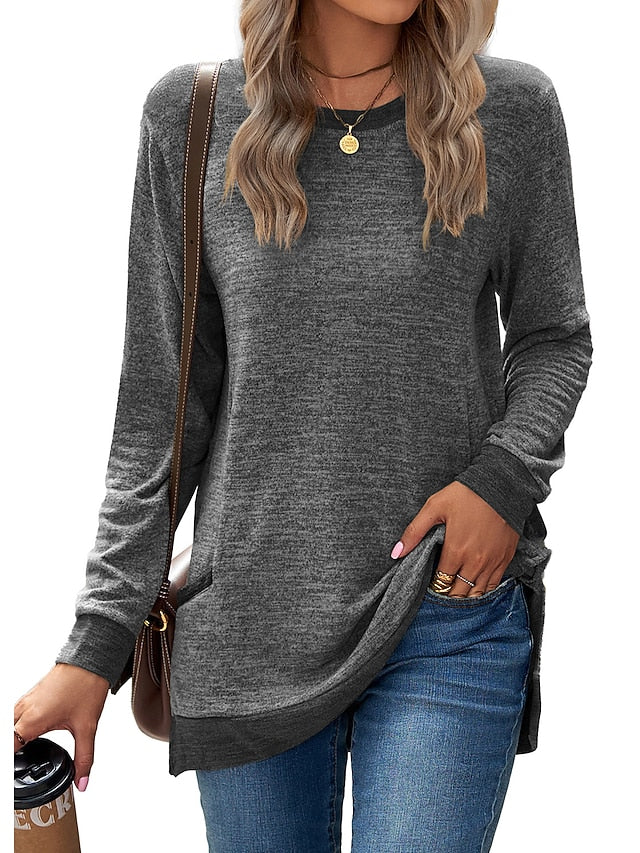 Women's T Shirt Print Color Block Basic Long Sleeve Puff