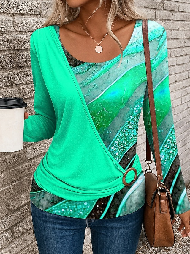 Women's T Shirt Patchwork Print Graphic Geometric Stylish