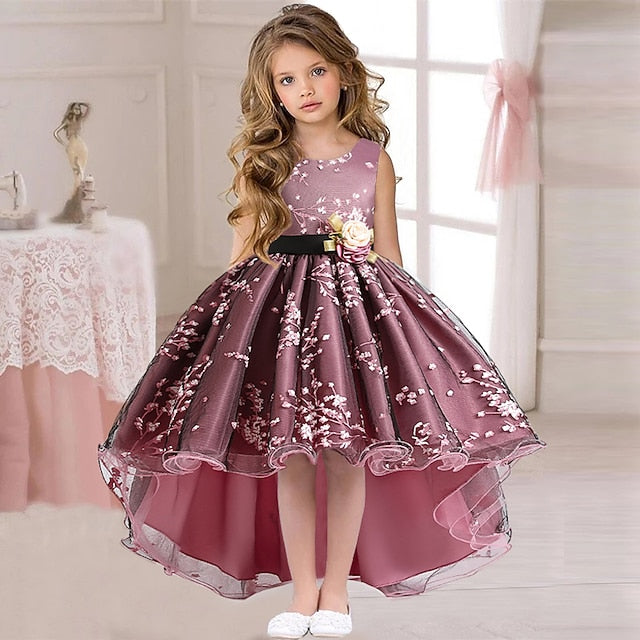 Dress Floral Colored Solid Kids Wedding Girls' Sleeveless