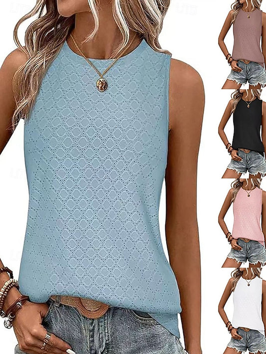 Women's T Shirt Tank Top Tee Top Patchwork Eyelet Solid