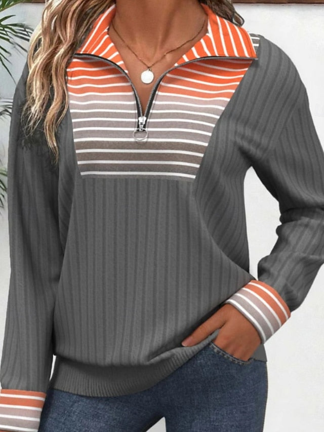 Women's Blouse Zipper Print Geometric Plaid Stylish Casual