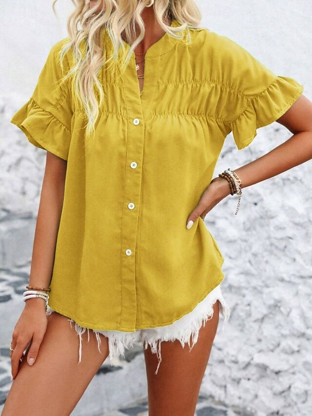 Women's Summer Shirt Casual Shirt Blouse Ruched Ruffle
