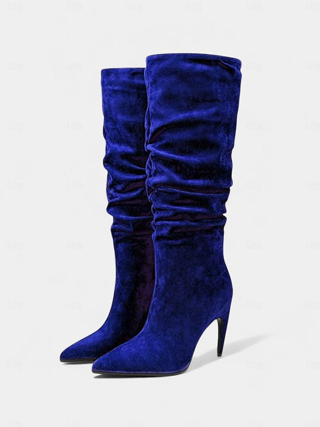 Boots Slouch Toe Velvet Women's Knee Green - High Pointed