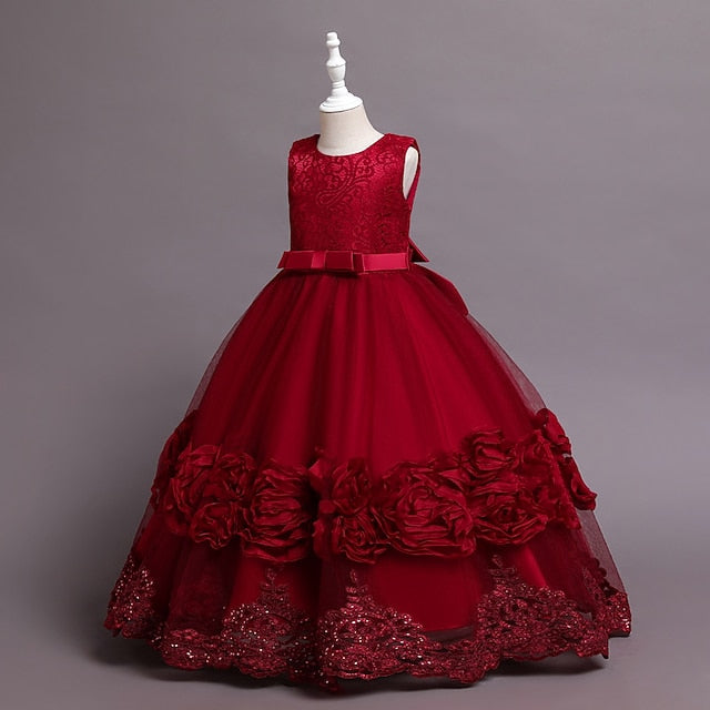 A Kids Girls' Party Line Little Dress Floral Plain