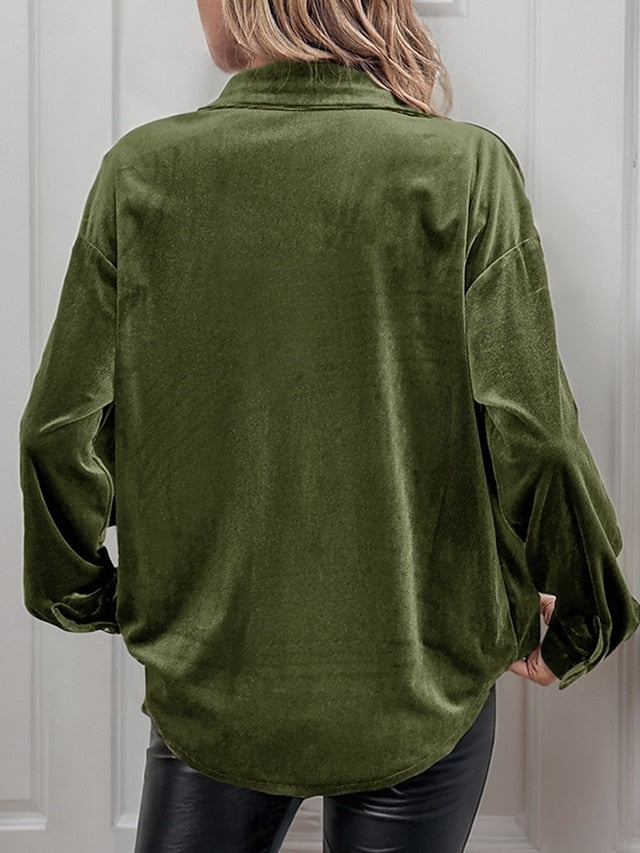 Women's Dress Shirt Button Up Shirt Blouse Velvet Blouse