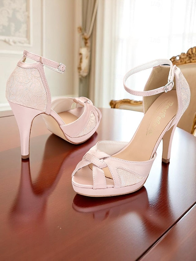 Toe Elegant with Pink Sandals High Satin Women's Heel Peep
