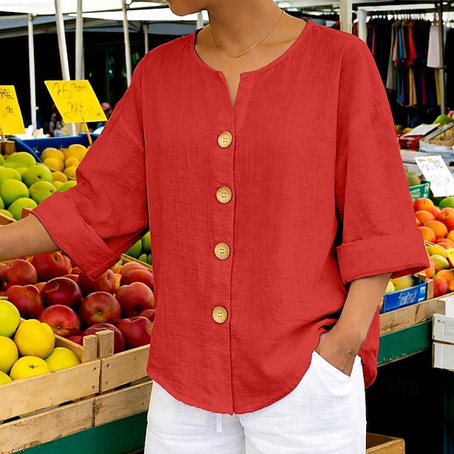 Women's Cotton Linen Shirt Summer Shirt Beach Shirt Button