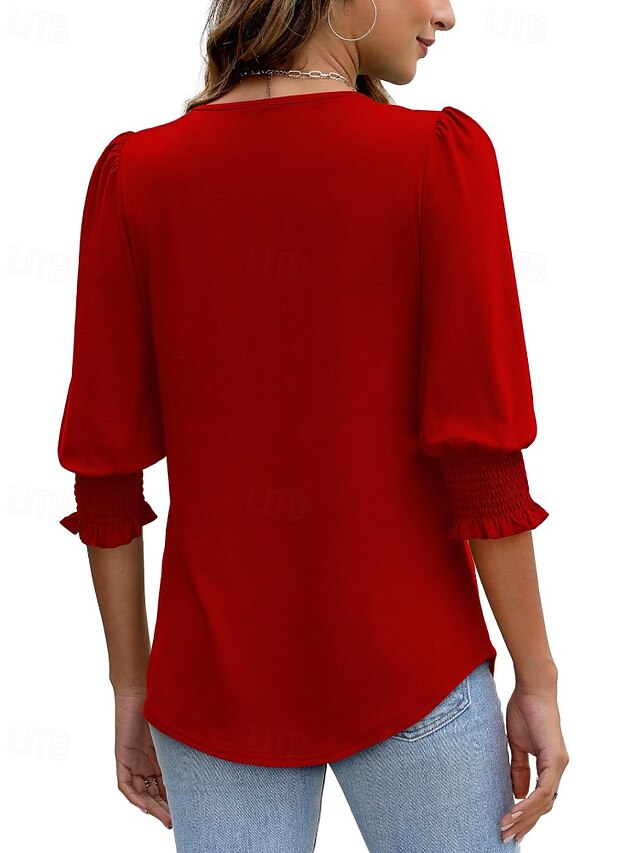 Women's T Shirt Tee Top Plain Casual 3/4 Length Sleeve Crew