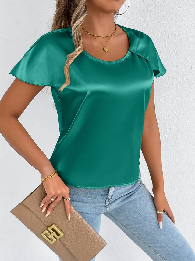 Women's Satin T Shirt Elegant Stylish Short Sleeve Ruffle