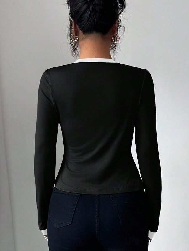 Women's Blouse Patchwork Solid Color Stylish Casual Long