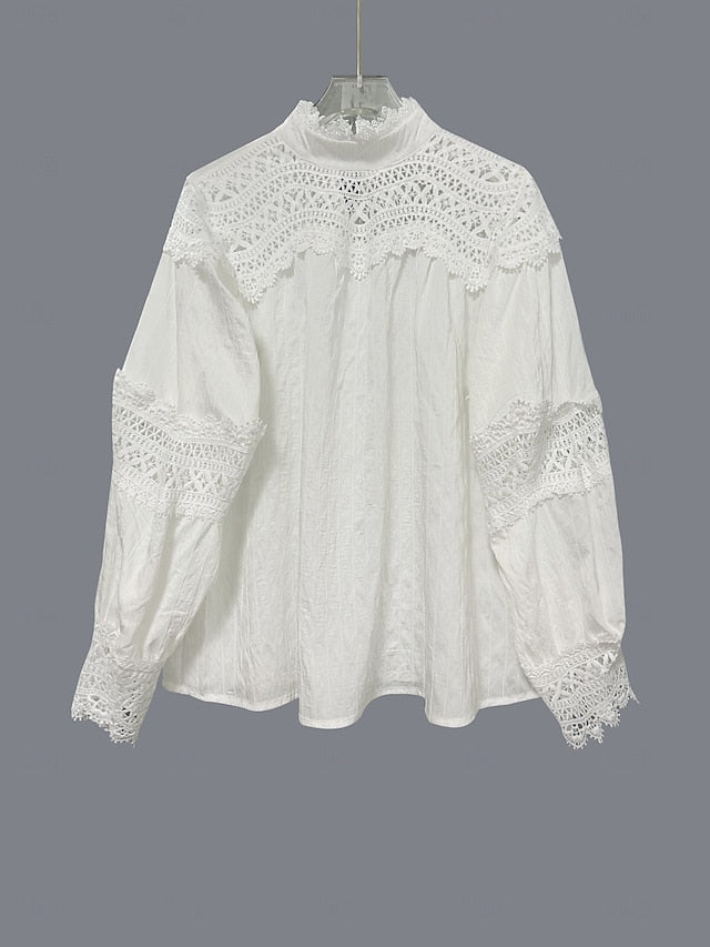 Women's Blouse Lace Solid Color Elegant Stylish Casual Long