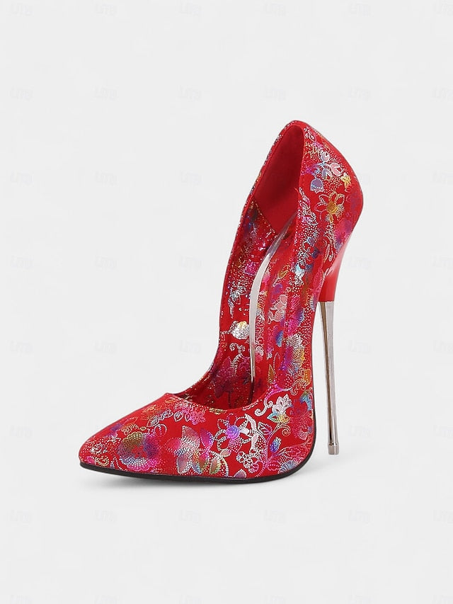 Jacquard Women's Red Heels High Stiletto