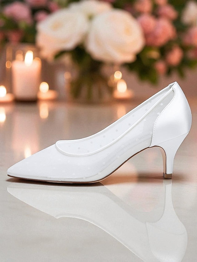 Shoes Mesh and Women's Polka with Low Dot White Wedding