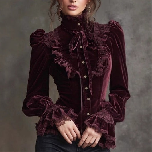 Women's Shirt Velvet Blouse Plain Vintage Stylish Basic