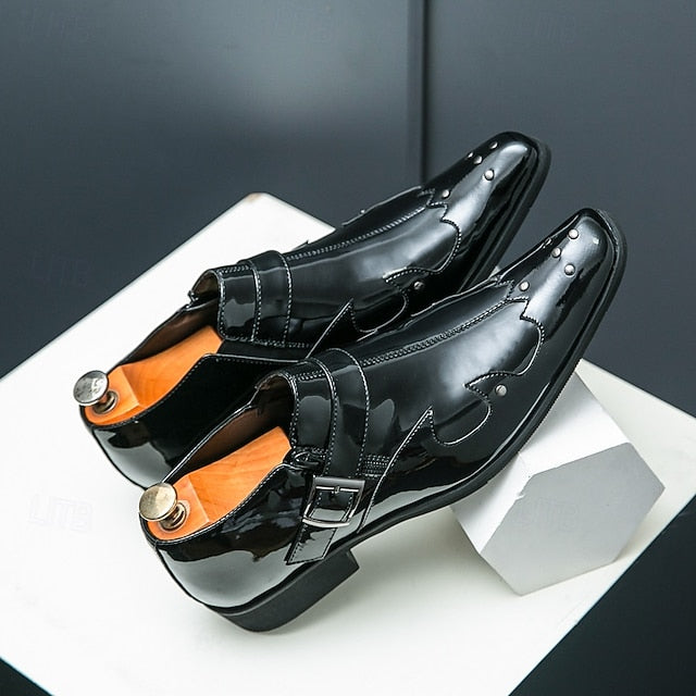 Leather Monk Shoes Men's – Strap Formal Black