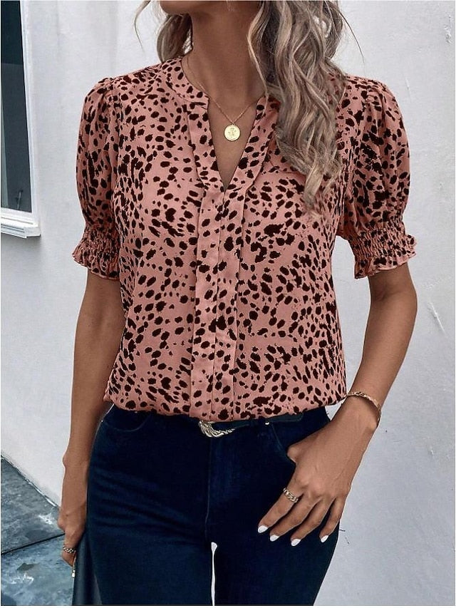 Women's Shirt Blouse Casual Polka Dot Print Short Sleeve