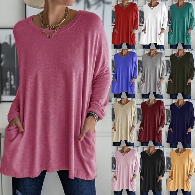 Women's Tunic T Shirt Pocket Solid Color Plain Stylish