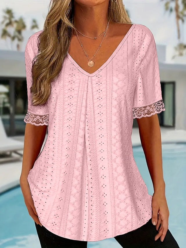Women's T Shirt Lace Embroidered Plain Elegant Fashion