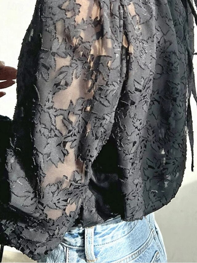 Women's Shirt Blouse Chiffon Tops Ruched Lace Floral Active
