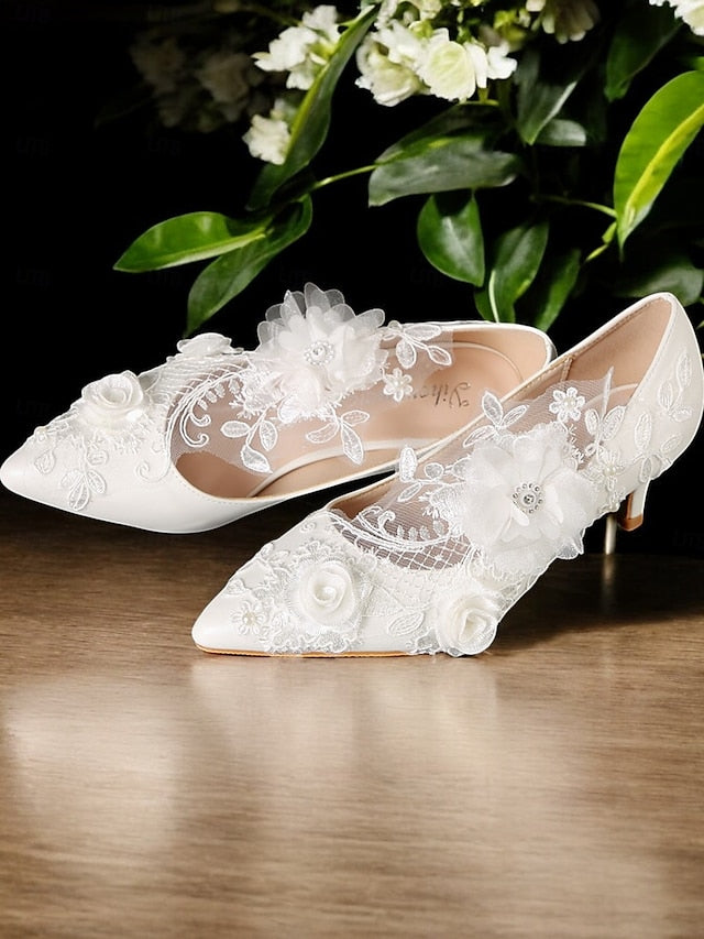 White Lace Wedding with Shoes Floral Embellishments