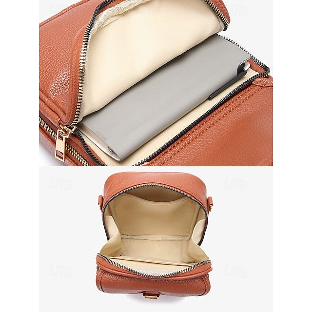 Tasche vorne braun mit Kunstleder Vintage Damen Crossbody