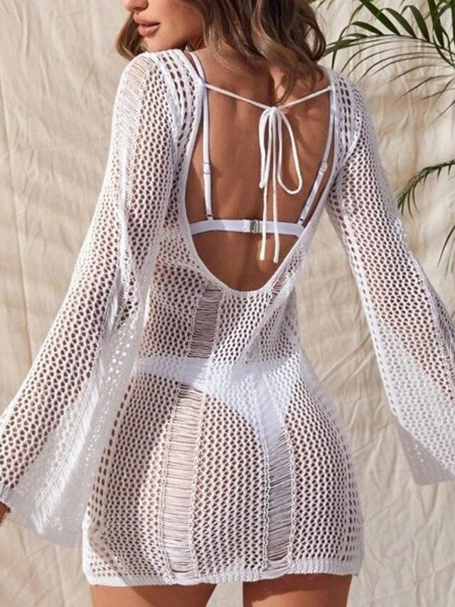 Women's Cover Up Swimsuit Dress Cut Out Knitted Vacation