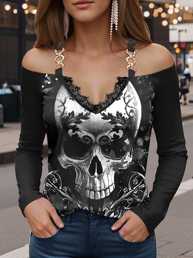 Women's Blouse Floral Skulls Print Graphic Skull Vintage