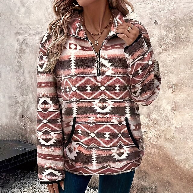 Women's Zip Up Sweatshirt Double Fuzzy Sweatshirt Thick