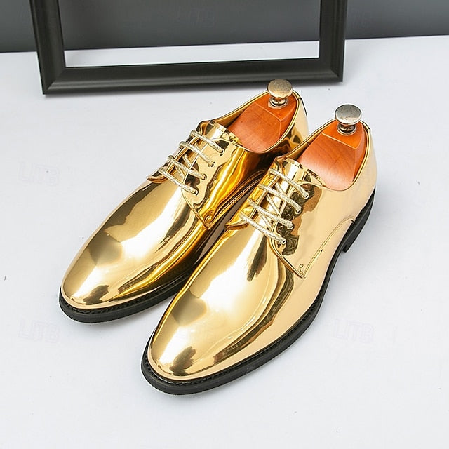 Patent Men Lace-Up – Sleek Shoes Shiny for Gold Leather