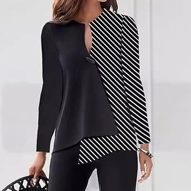 Women's Pants Sets Bolero Top Long Sleeve V Neck Striped