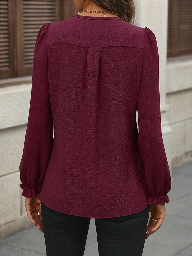 Women's Shirt Blouse Solid Color Basic Casual Long Sleeve