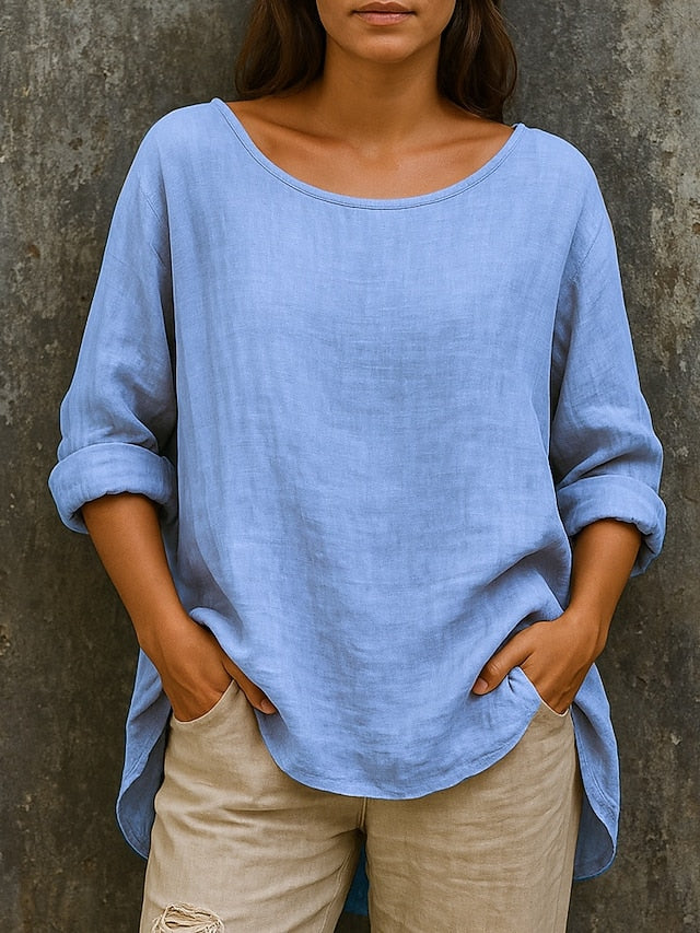 Women's Cotton Blend Summer Tops Blouse Basic Classic Retro