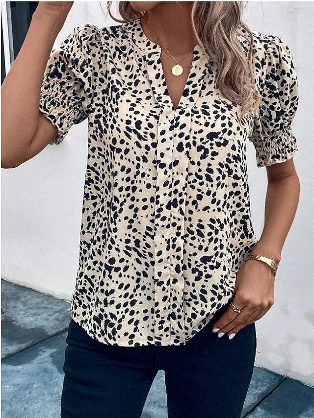 Women's Shirt Blouse Casual Polka Dot Print Short Sleeve
