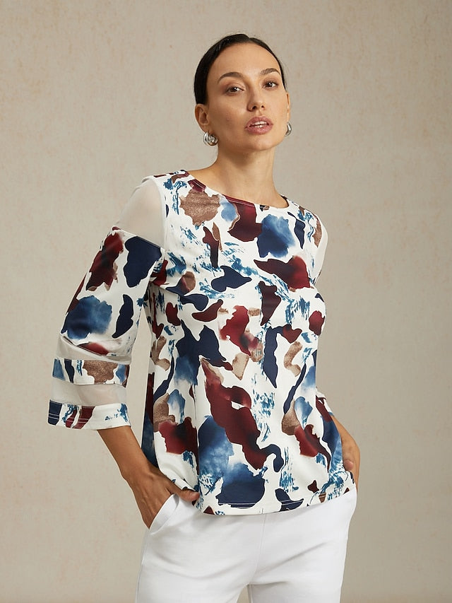 Women's Female Print Casual Multi Color Size S sleeve