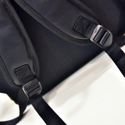 mit Lederrucksack Schwarz Faux Front Reißverschluss Herrentasche