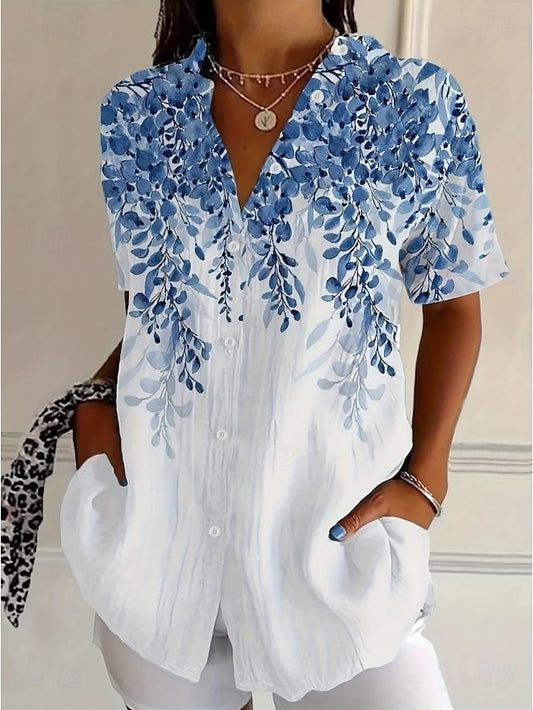 Women's Shirt Long Sleeve Button Down Blouse Floral Graphic