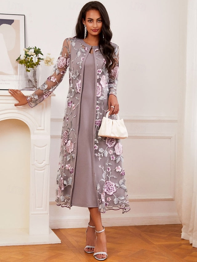 Women's Tea Length Cocktail Dress Dress Set Wedding Guest