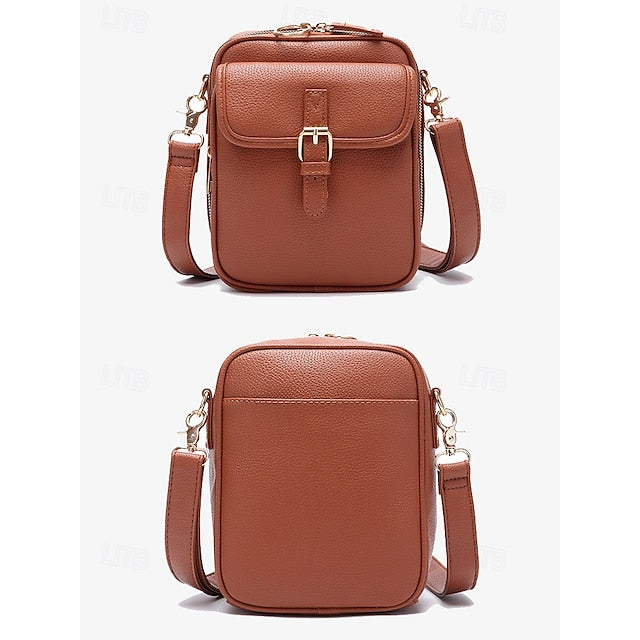 Tasche vorne braun mit Kunstleder Vintage Damen Crossbody