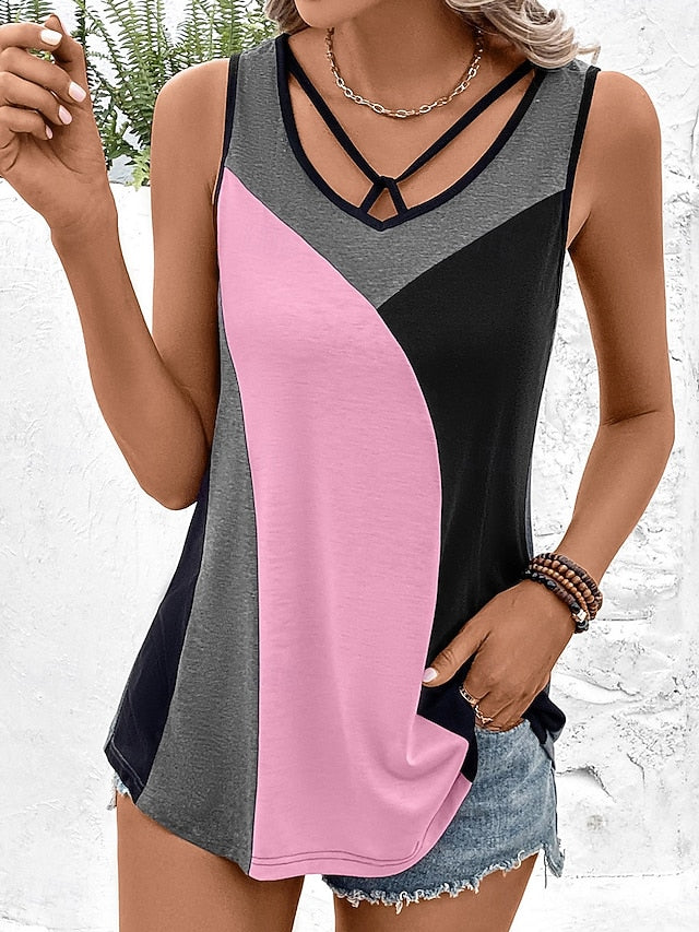 Women's Tank Top Eyelet Color Block Graphic Color Block