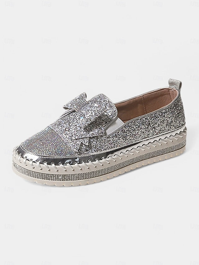 Women – Rhinestone Glittery for Sparkling Slip-On Loafers