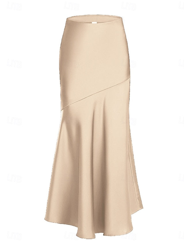 Women's Satin Skirts Elegant Vintage Fashion Casual Maxi