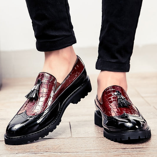 Red Pattern and Stylish - Crocodile Loafers Men's Black