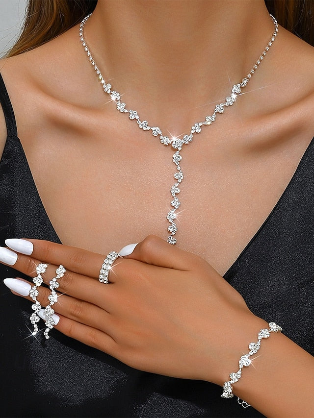 Jewelry Rhinestone Gold Set Elegant Necklace –