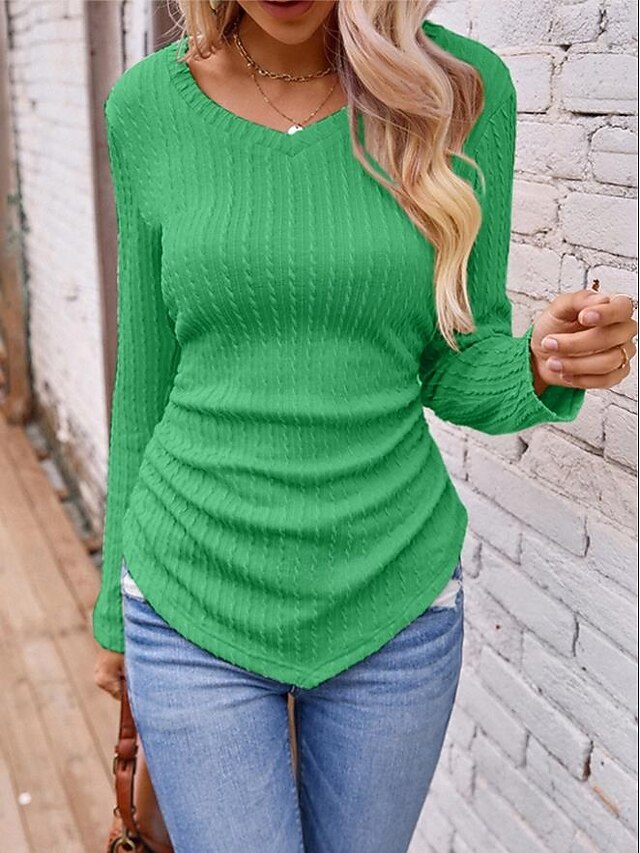 Women's T Shirt Casual Long Sleeve Regular Tops V Neck