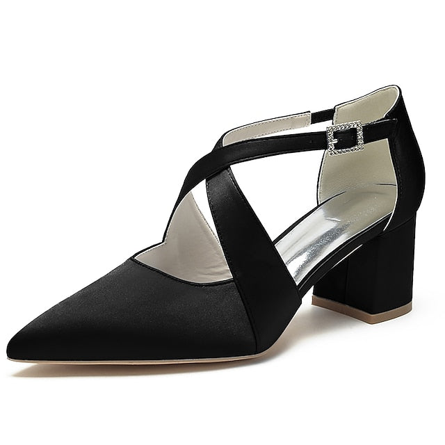 Heels Toe Satin – Pointed Women's Elegant Block White