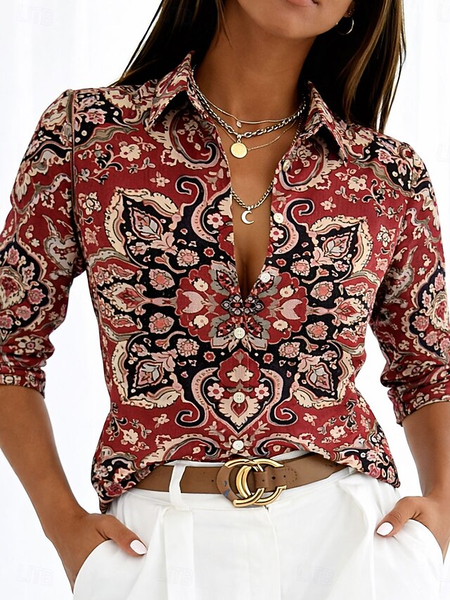 Women's Shirt Buttons Print Floral Graphic Paisley Vintage