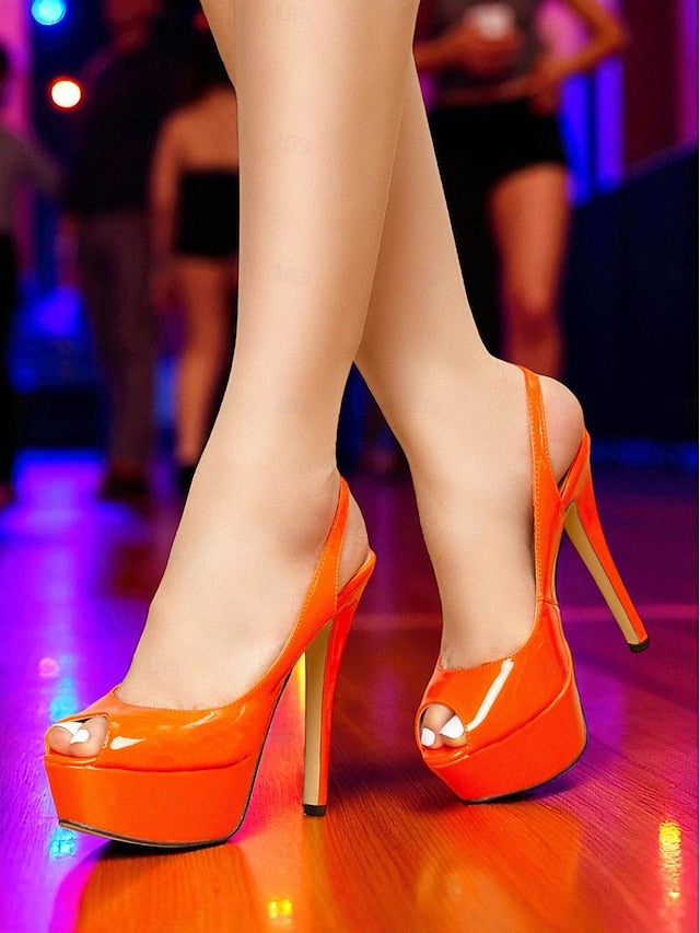 Heels Leather PU Stiletto Patent Women's Platform Orange
