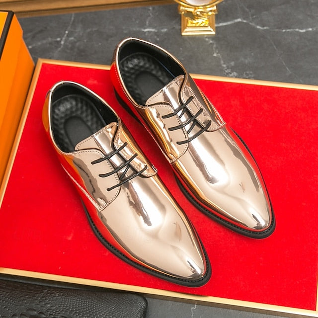 Formal for Green Leather Patent Shoes Glossy Men Lace-Up –